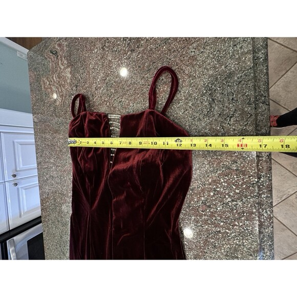 Vintage Dollar Prom Dress Velour Velvet Wine‎ Purple Maxi Halter Slit Formal 90s - Picture 8 of 11